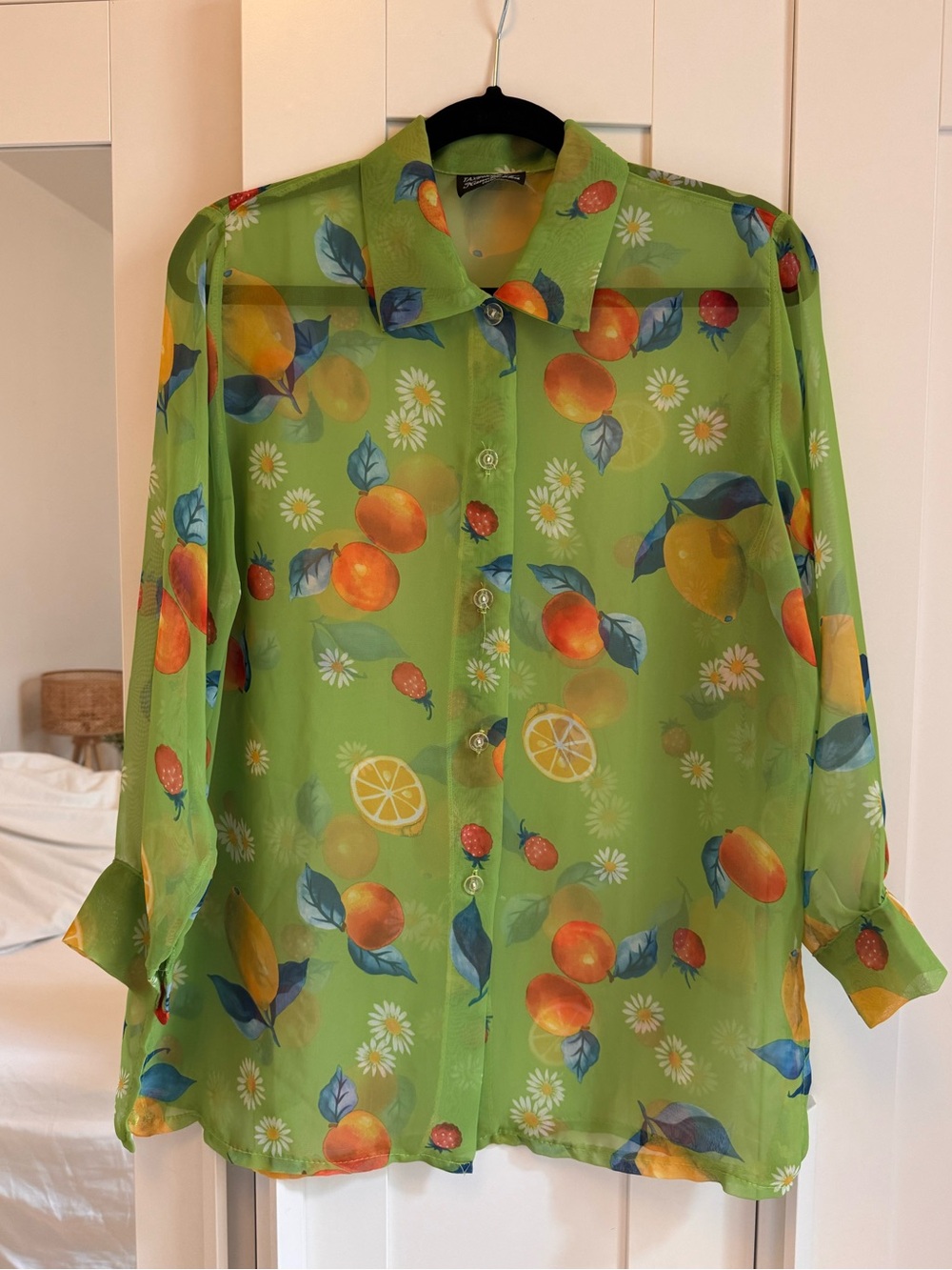 Vintage Lime Green Citrus Button-Down Shirt